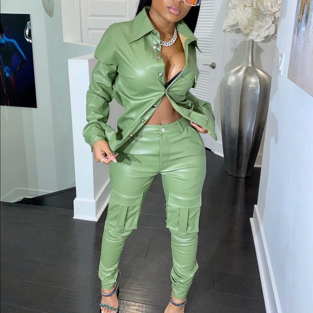 Sage pleather pant set
